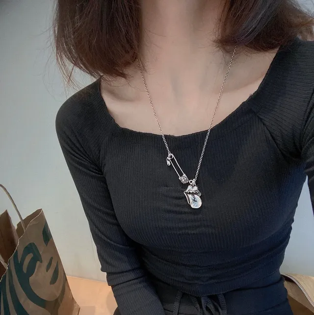 Colar com pingente de língua Chrome Hearts prata 2