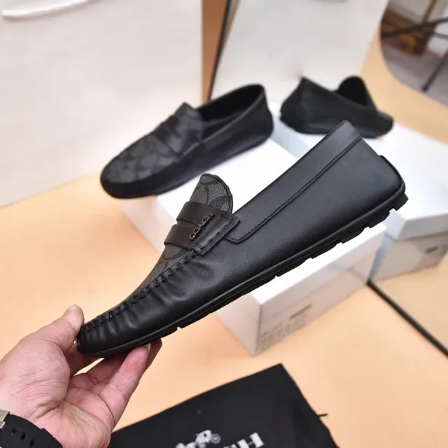 Coach Black Gray Penny Signature C-Print Canvas Loafer 7