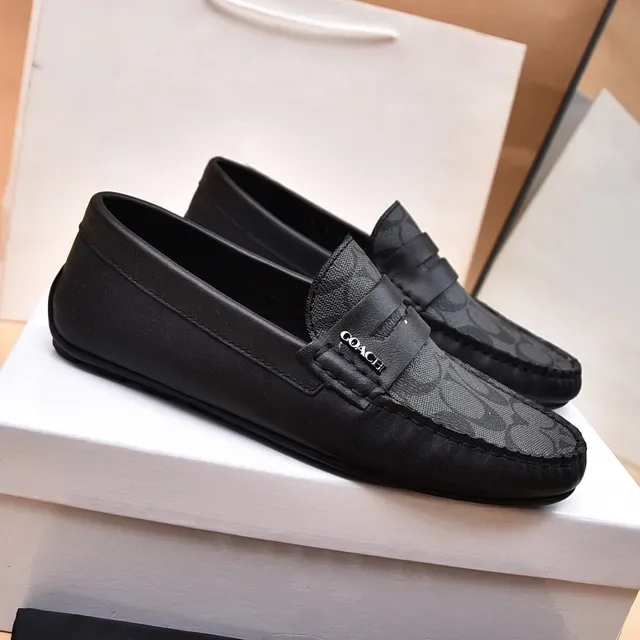 Coach Black Gray Penny Signature C-Print Canvas Loafer 8