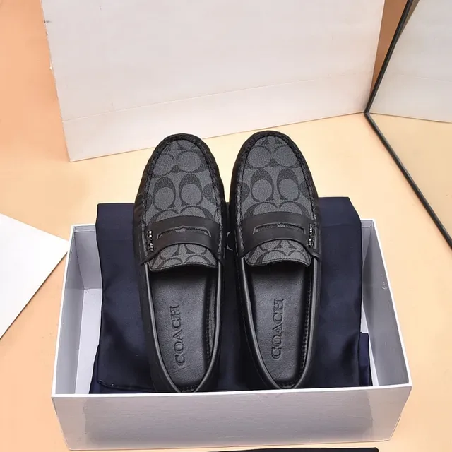 Coach Black Gray Penny Signature C-Print Canvas Loafer 9