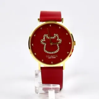 Coach C-Logo Red Gold Case Leather Strap Quartz Watch