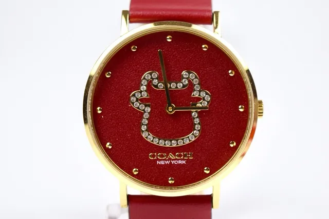 Coach C-Logo Carcasa de Oro Rojo Correa de Cuero Reloj de Cuarzo 2