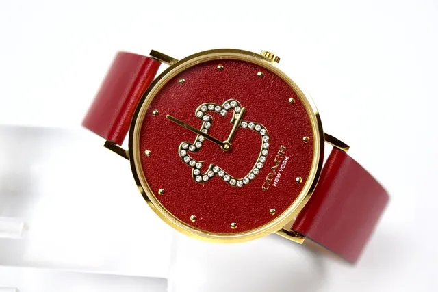 Coach C-Logo Carcasa de Oro Rojo Correa de Cuero Reloj de Cuarzo 3