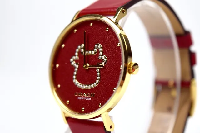 Coach C-Logo Carcasa de Oro Rojo Correa de Cuero Reloj de Cuarzo 4