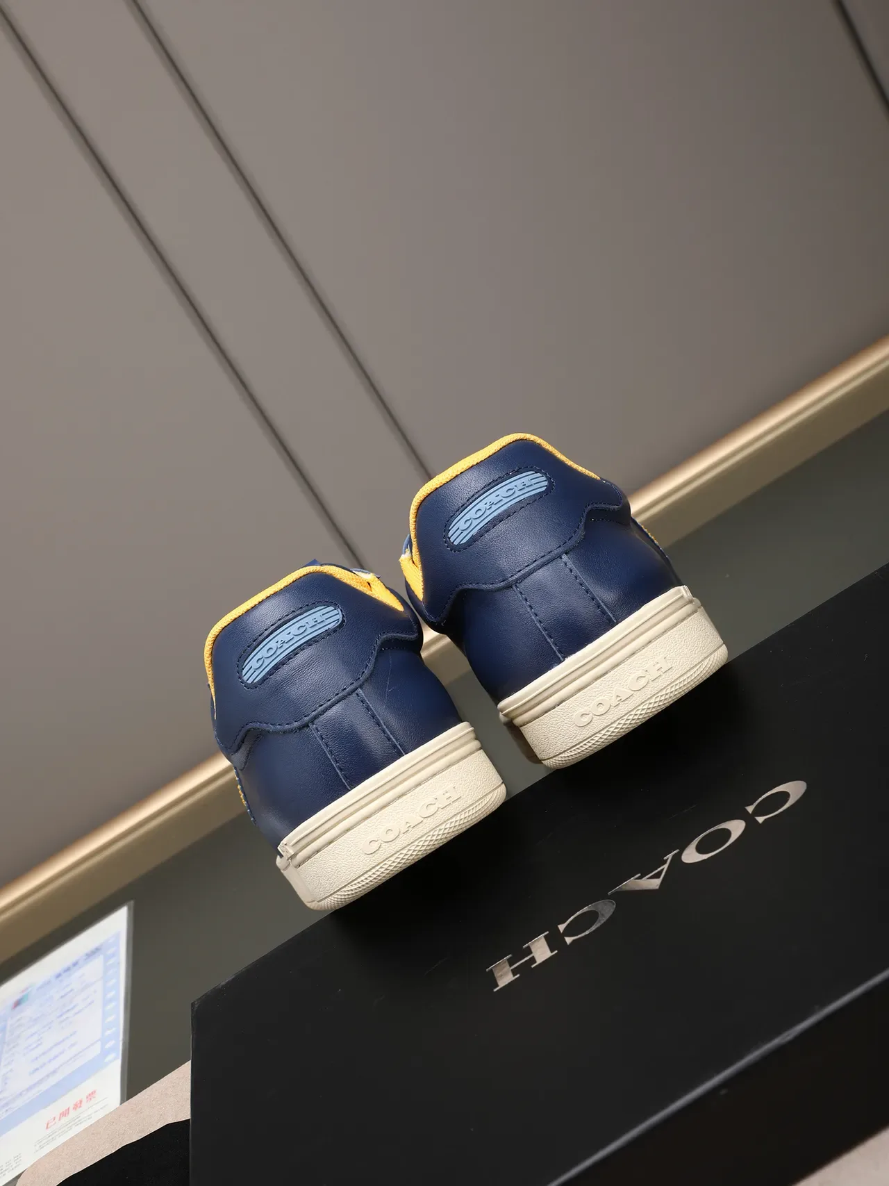 Coach Navy Yellow Leather Upper Contrast Collar Sneakers 3