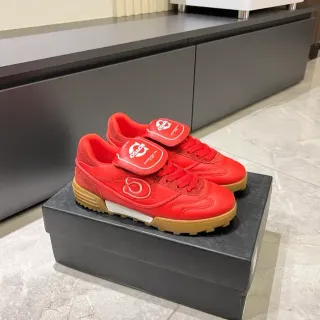 Coach Red Beige Strap-Tongue Detail Gum Rubber Sole Lifestyle Sneakers