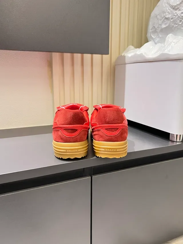 Coach Red Beige Strap-Tongue Detail Gum Rubber Sole Lifestyle Sneakers 2