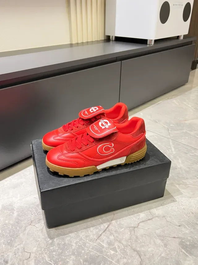 Coach Red Beige Strap-Tongue Detail Gum Rubber Sole Lifestyle Sneakers 4