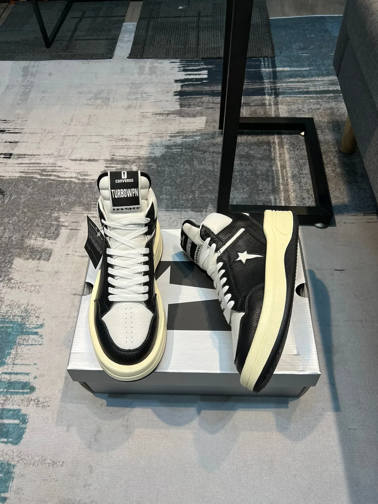 Converse Black White High-Top Leather-and-Perforated-Upper Lifestyle Sneakers 4