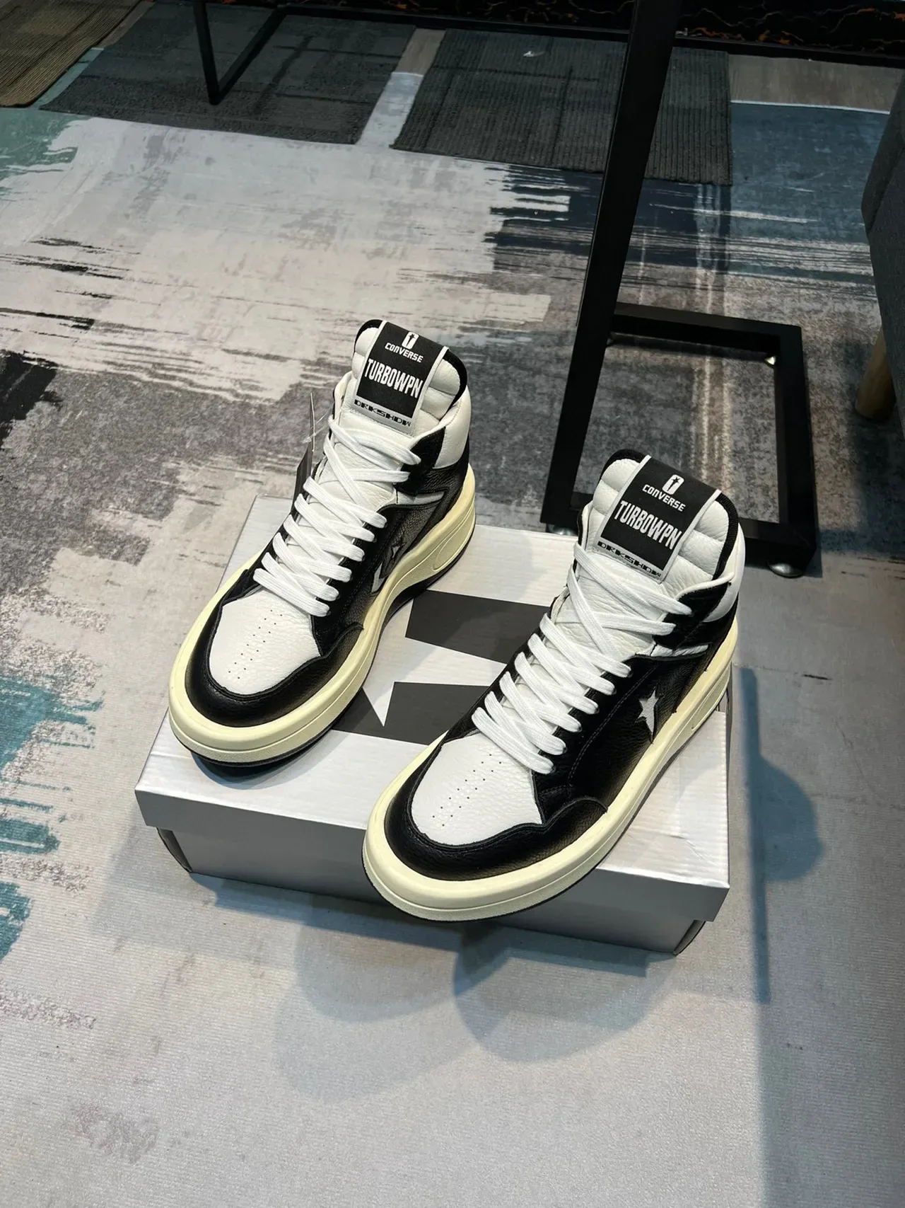 Converse Black White High-Top Leather-and-Perforated-Upper Lifestyle Sneakers 5