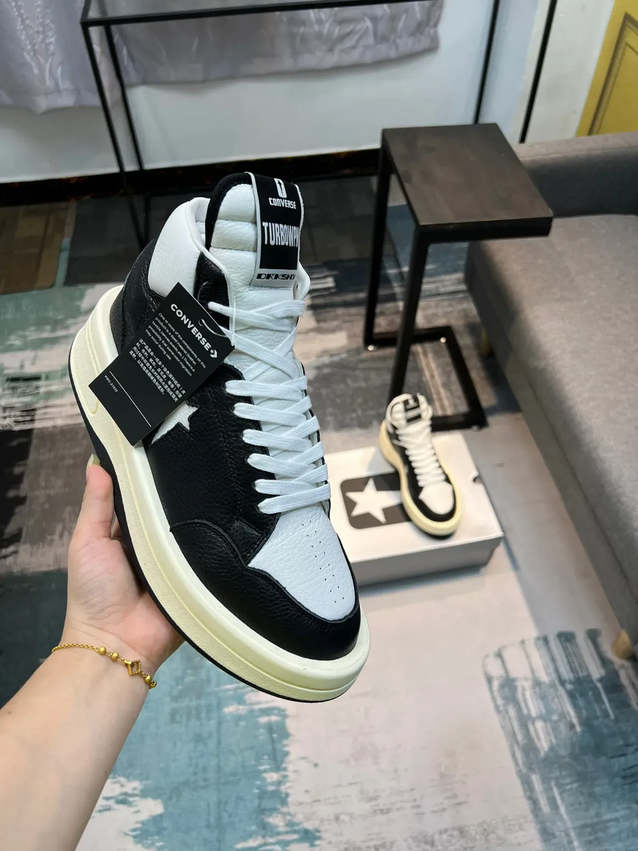 Converse Black White High-Top Leather-and-Perforated-Upper Lifestyle Sneakers 6