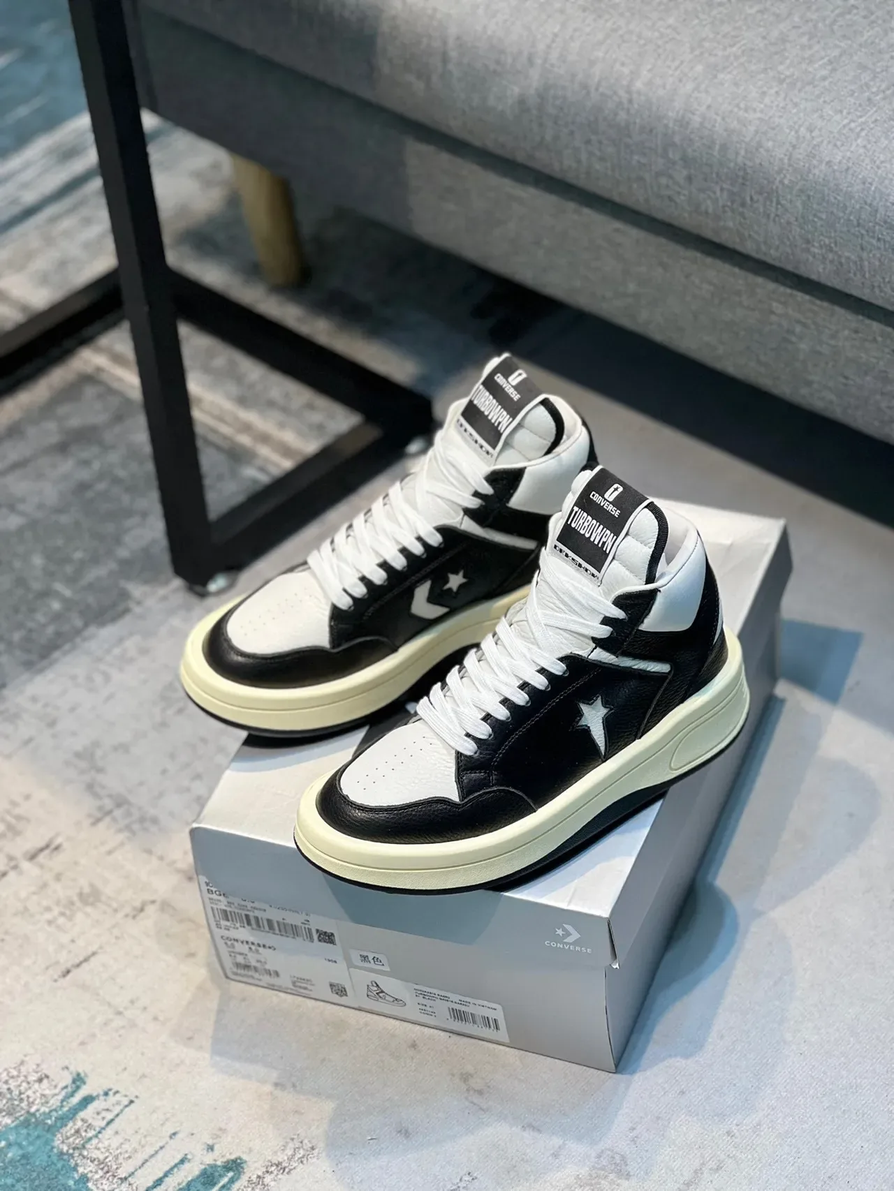 Converse Black White High-Top Leather-and-Perforated-Upper Lifestyle Sneakers 7