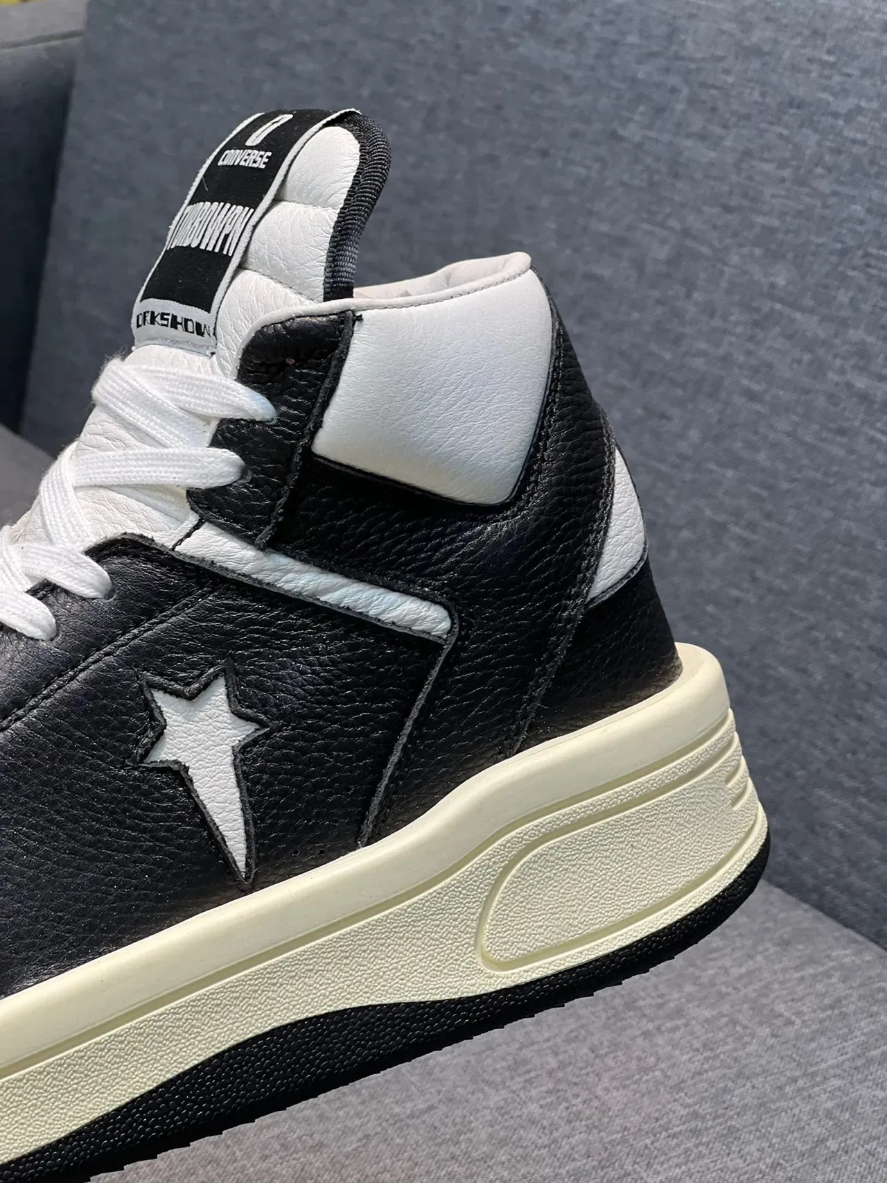 Converse Black White High-Top Leather-and-Perforated-Upper Lifestyle Sneakers 8