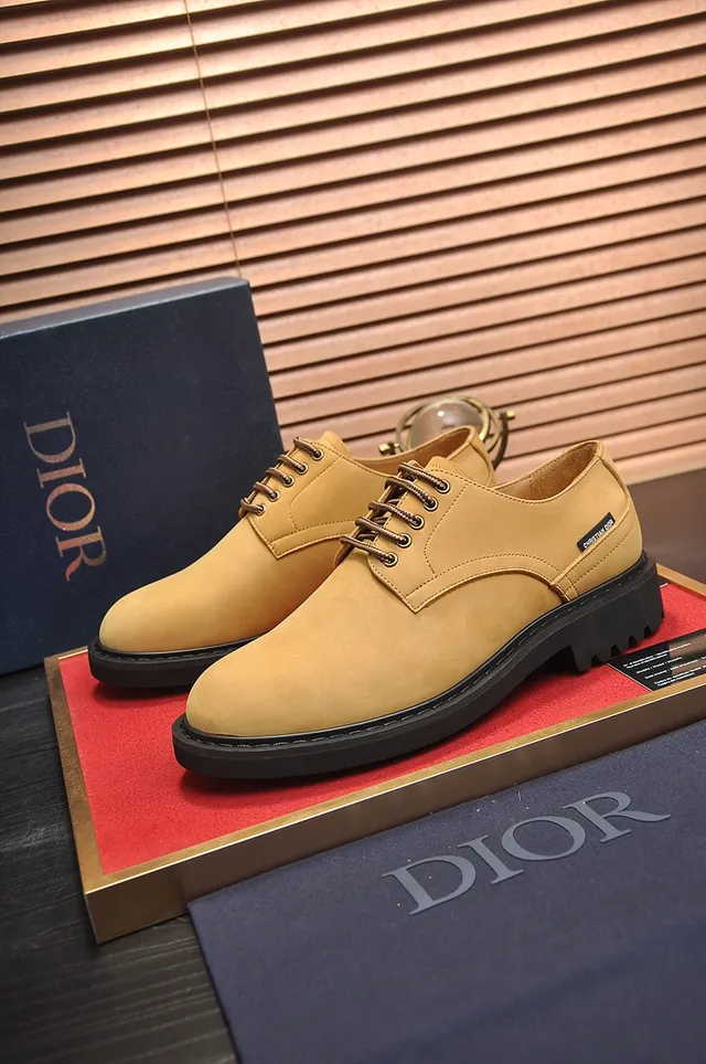 Christian Dior Beige Black Mustard Suede-Like Upper Lug Sole Derby Shoes 4