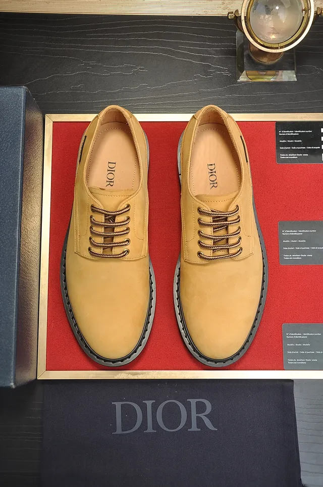 Christian Dior Beige Black Mustard Suede-Like Upper Lug Sole Derby Shoes 5