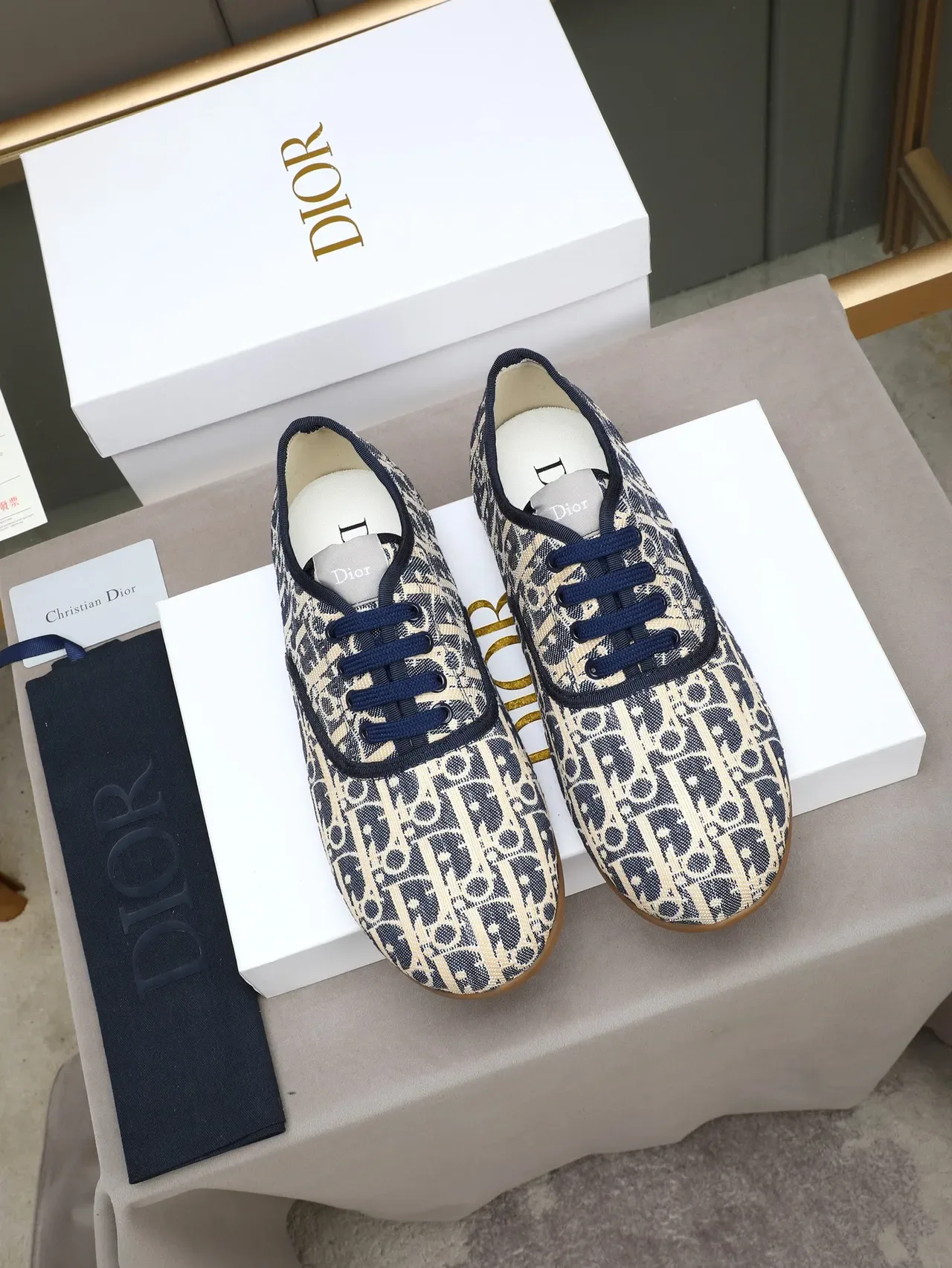 Dior B-Series 印花帆布 海军蓝和米色生活方式运动鞋 2