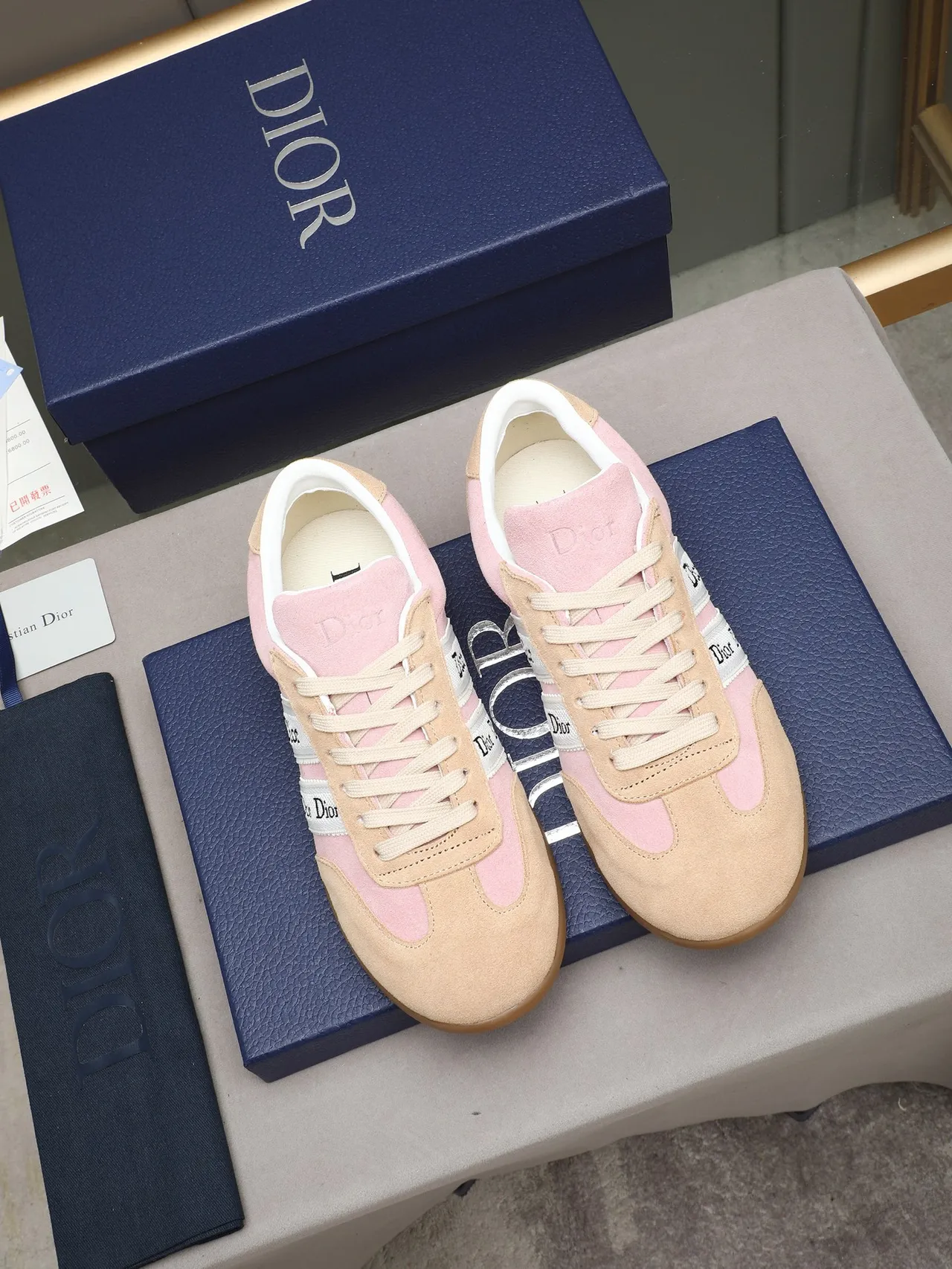 Dior B22 Pink Beige Low-Top Suede Upper Lifestyle Sneakers 2