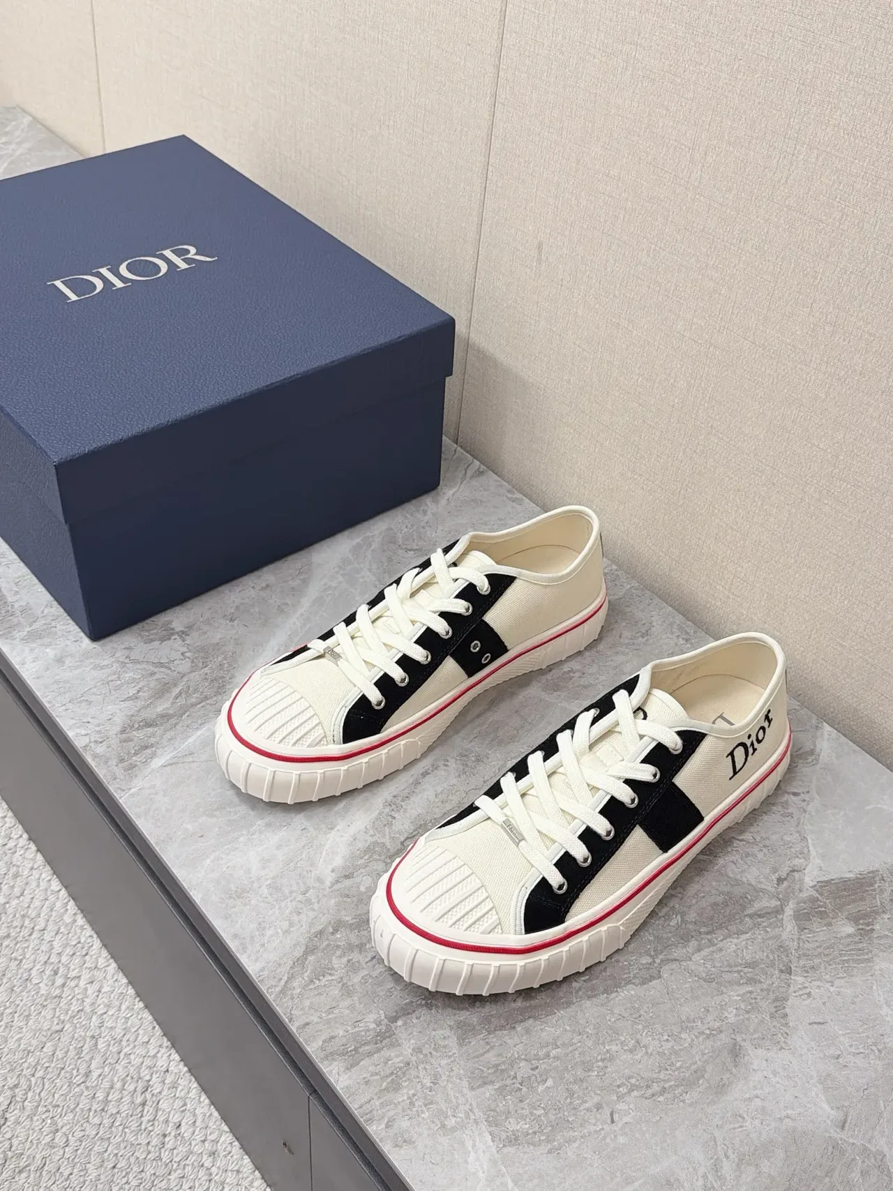 Dior B23 Beige Noir Chaussures Lifestyle Toile Supérieure Rayures Croisées 6