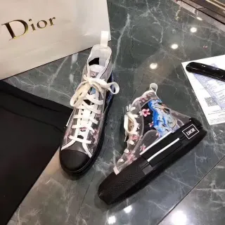 Dior B23 Floral Print Transparent High-Top Lifestyle Sneakers