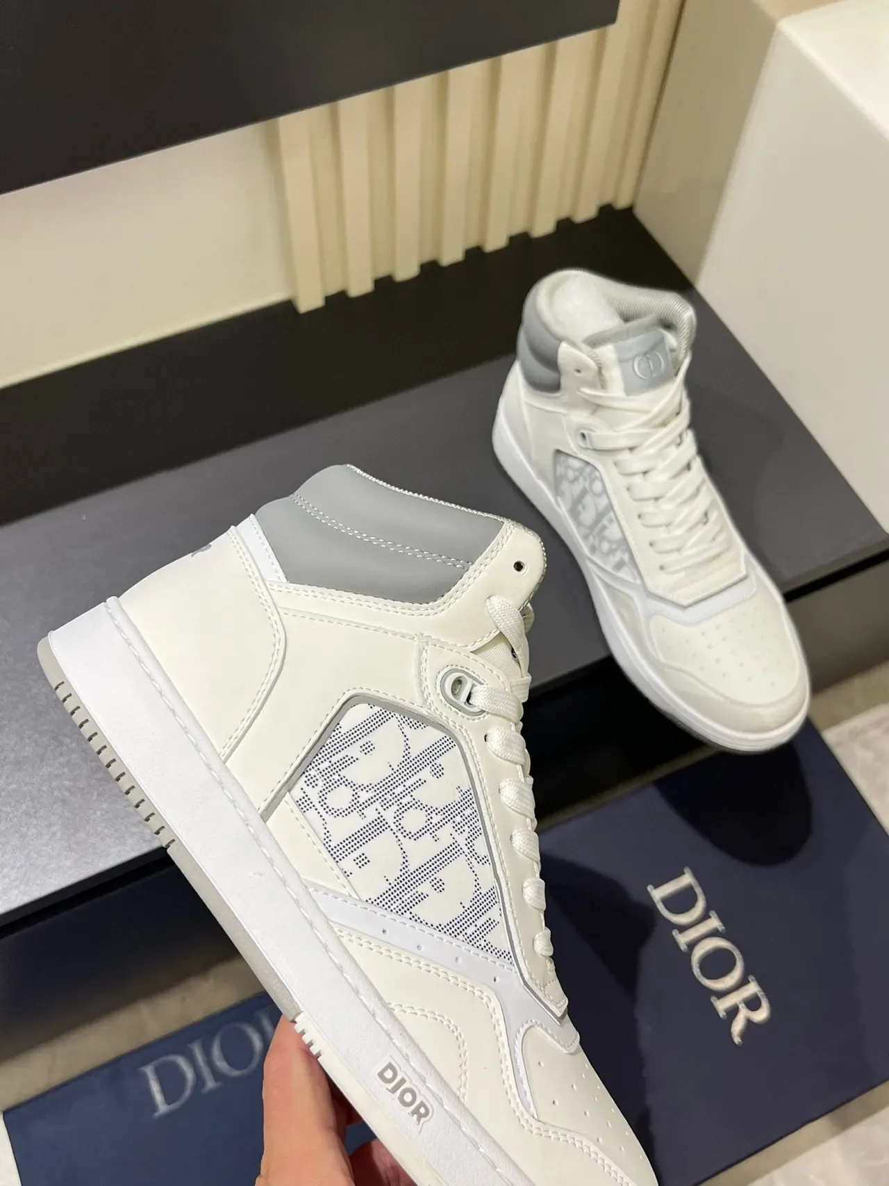 Dior B23 Sneakers Lifestyle Hautes Off-White et Gris 9