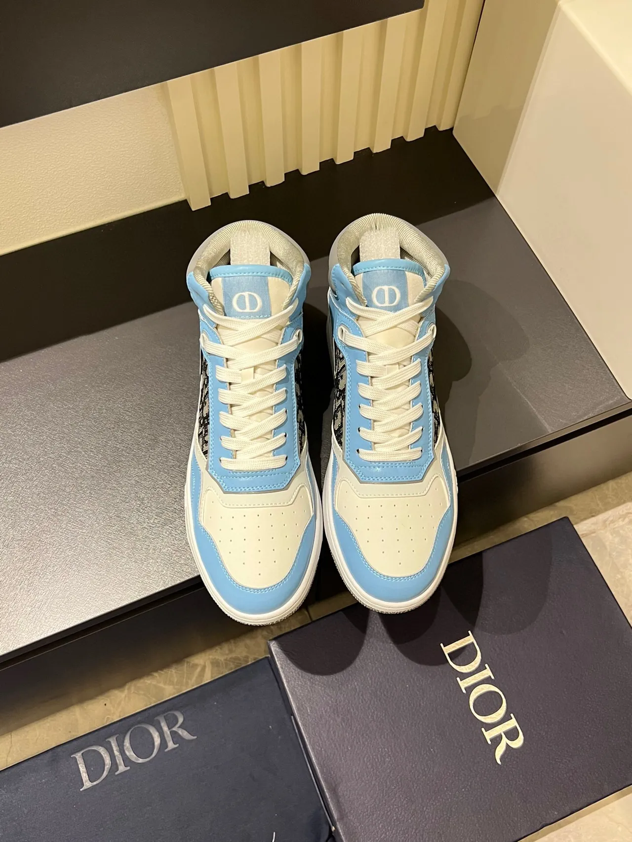 Dior B23 Light Blue and White Monogram High-Top Lifestyle Sneakers 2