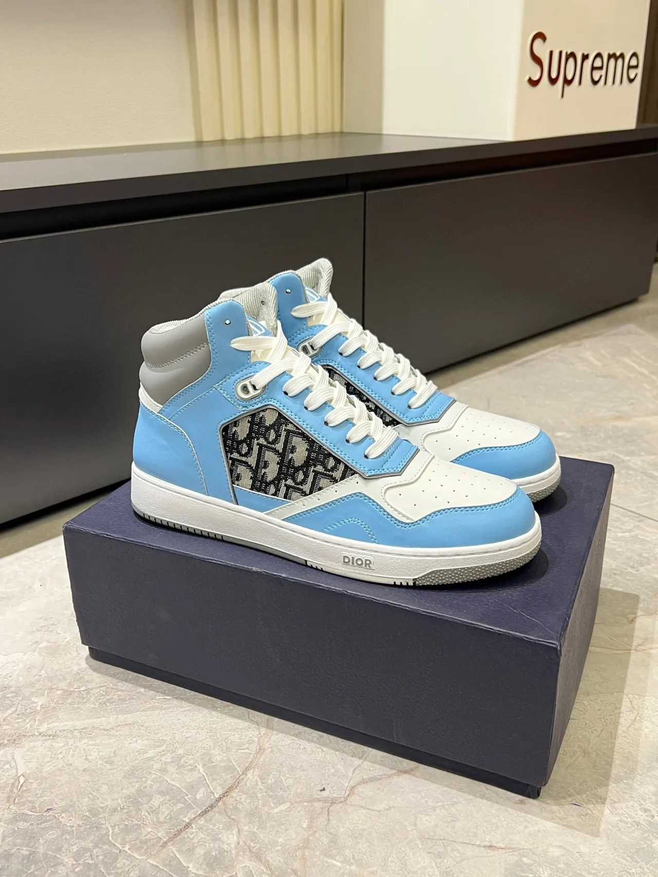 Dior B23 Light Blue and White Monogram High-Top Lifestyle Sneakers 4