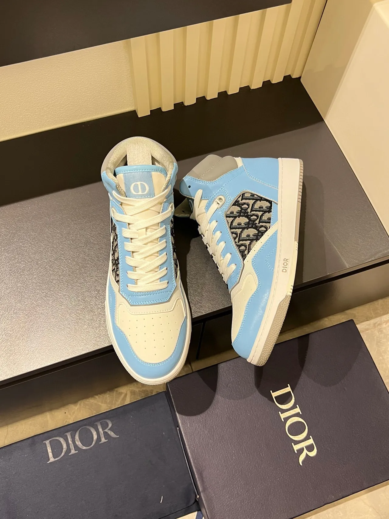 Dior B23 Light Blue and White Monogram High-Top Lifestyle Sneakers 5