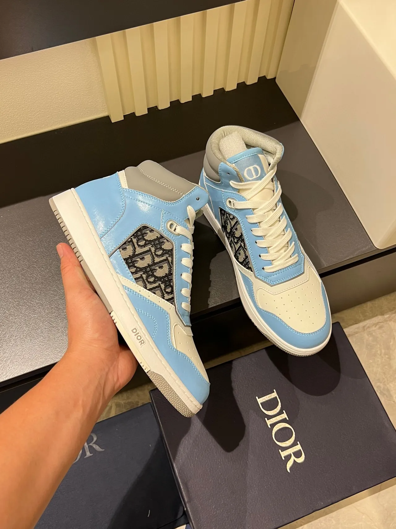 Dior B23 Light Blue and White Monogram High-Top Lifestyle Sneakers 6