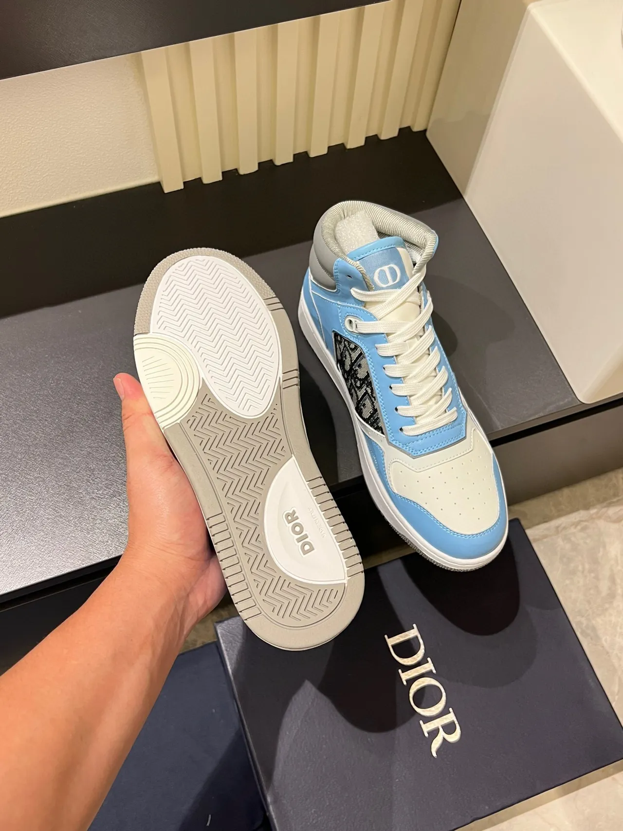 Dior B23 Light Blue and White Monogram High-Top Lifestyle Sneakers 7