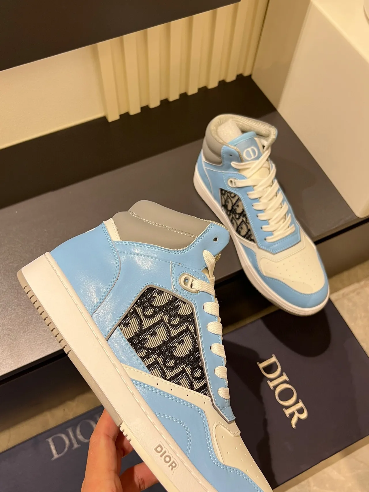 Dior B23 Light Blue and White Monogram High-Top Lifestyle Sneakers 8