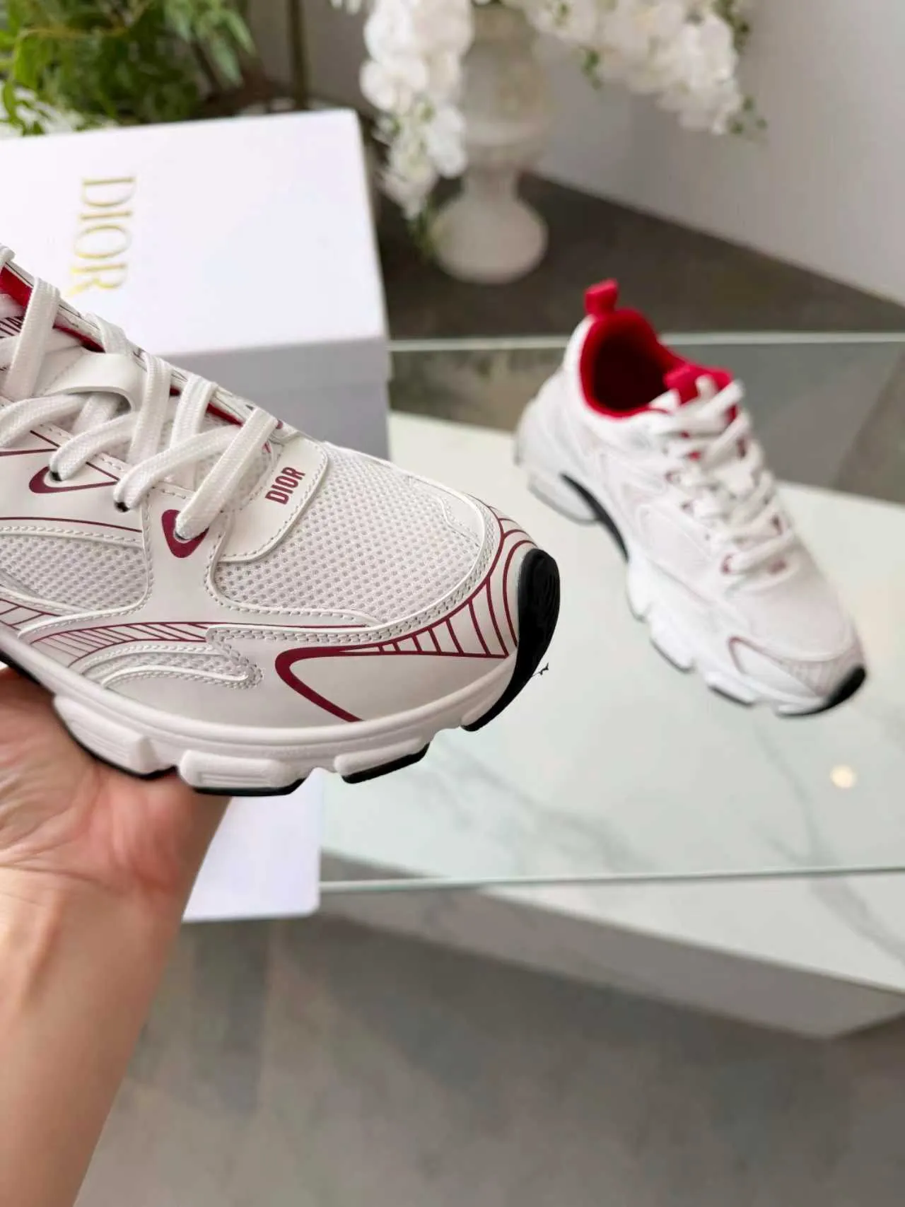 Dior B23 White and Red Chunky Sneakers 3