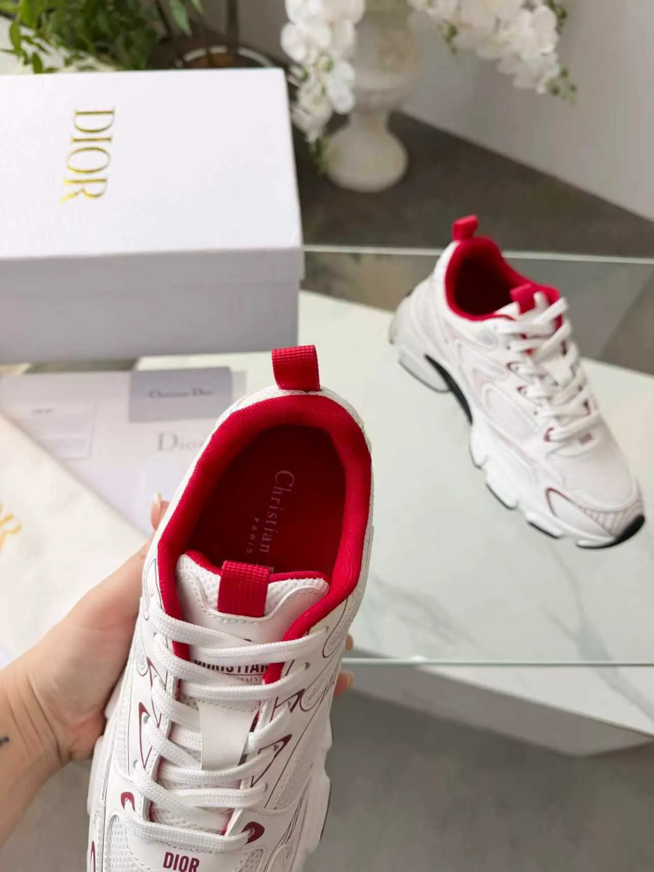 Dior B23 White and Red Chunky Sneakers 4