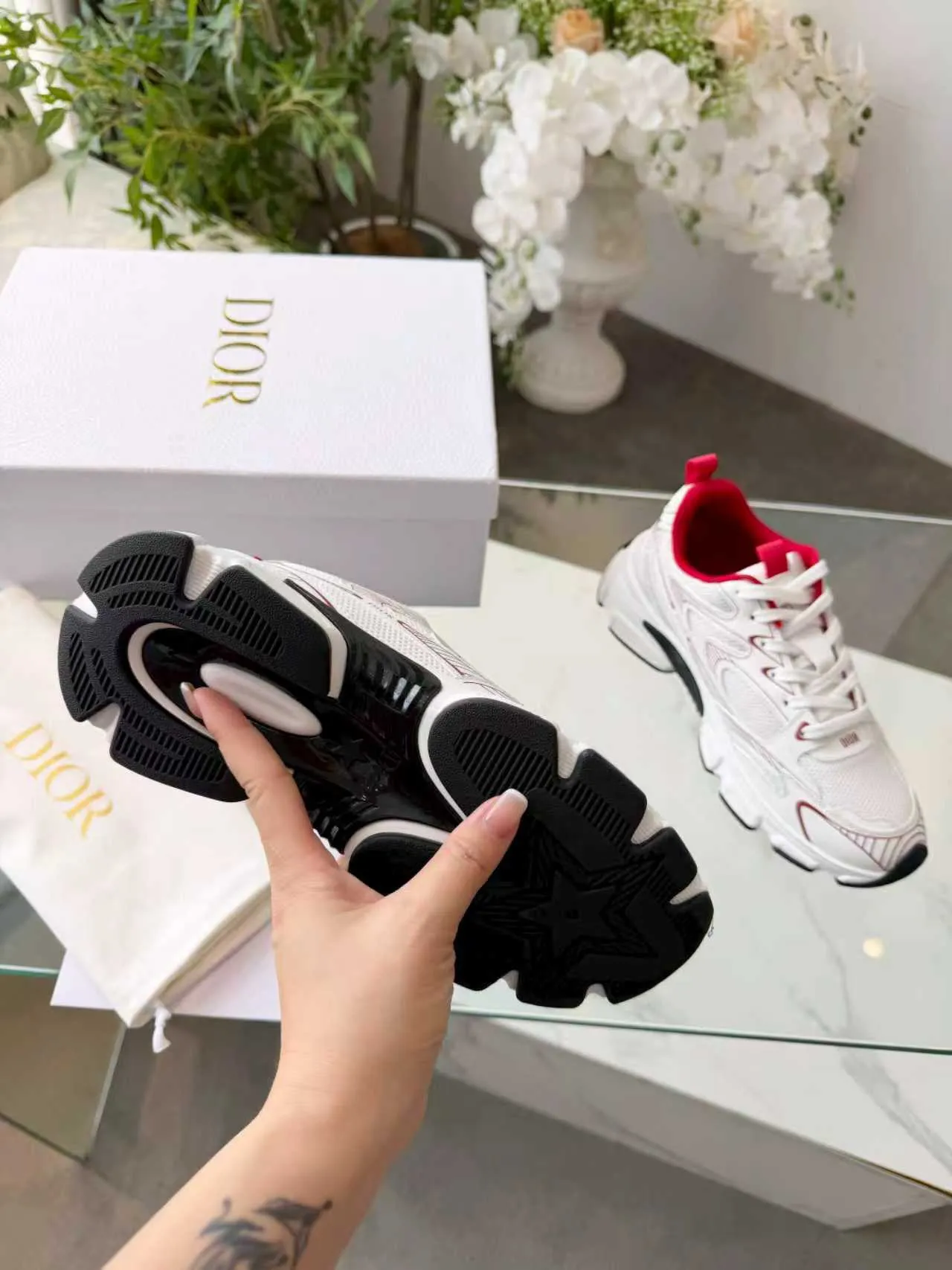 Dior B23 White and Red Chunky Sneakers 5