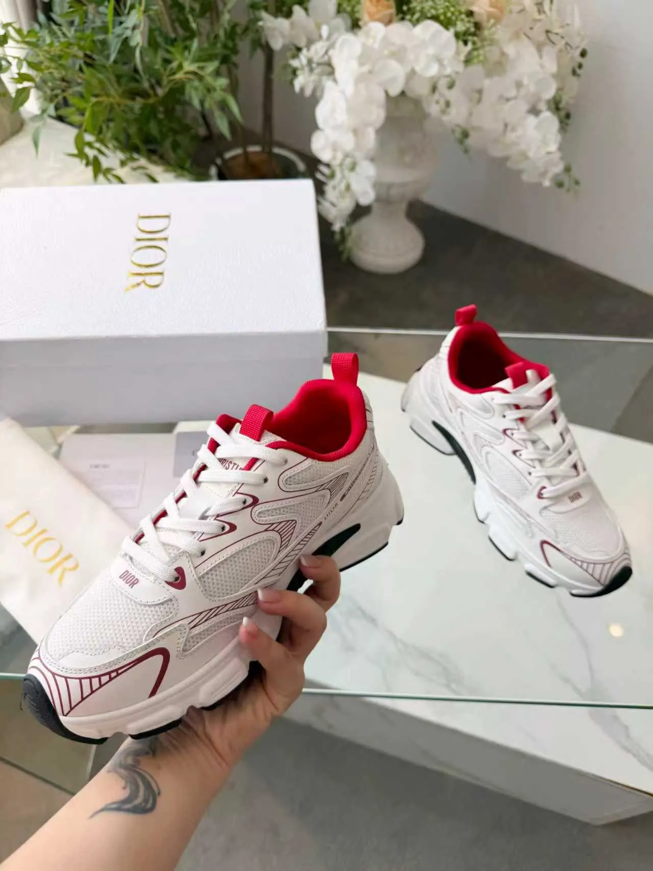 Dior B23 White and Red Chunky Sneakers 6