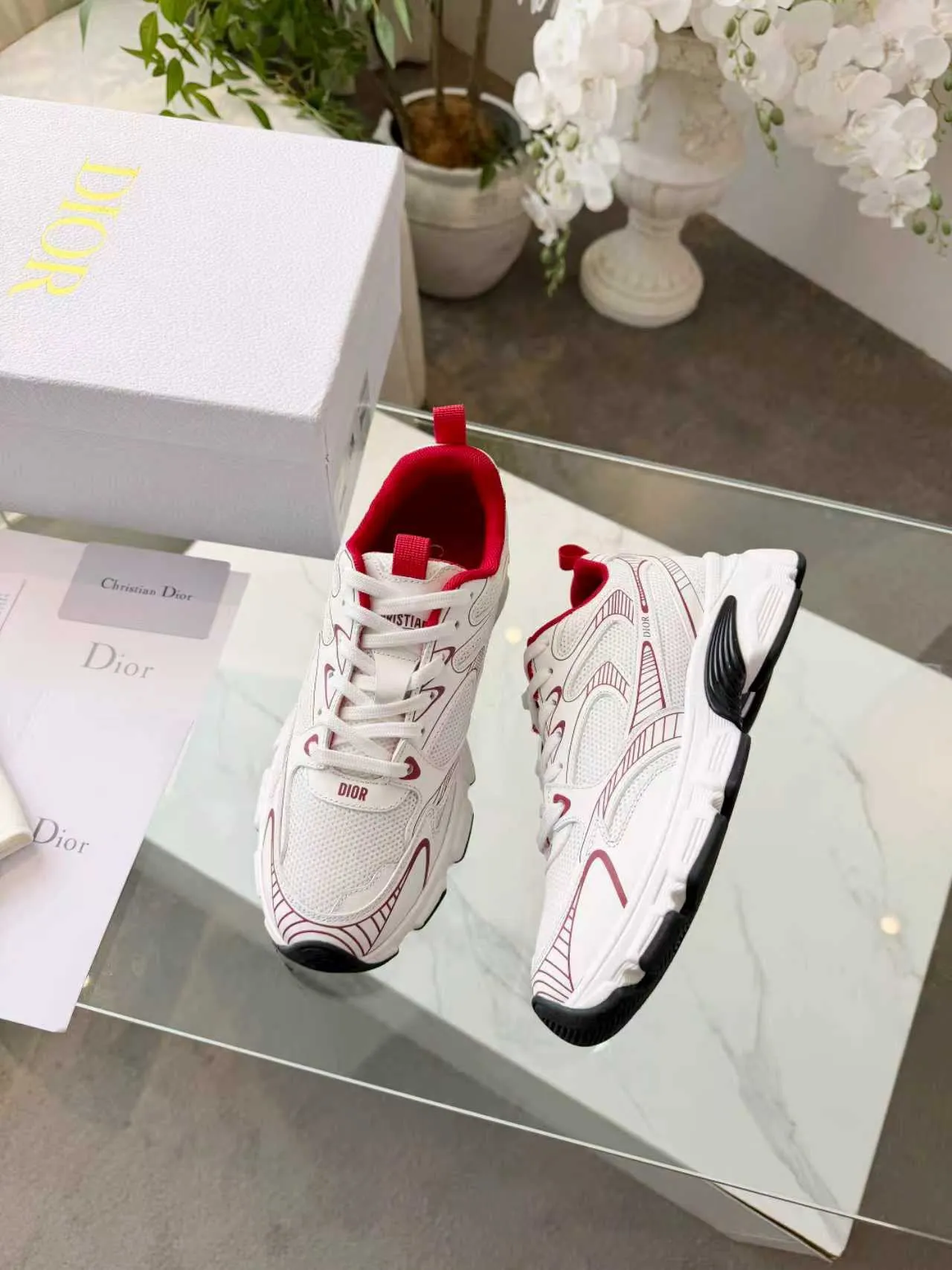 Dior B23 White and Red Chunky Sneakers 8
