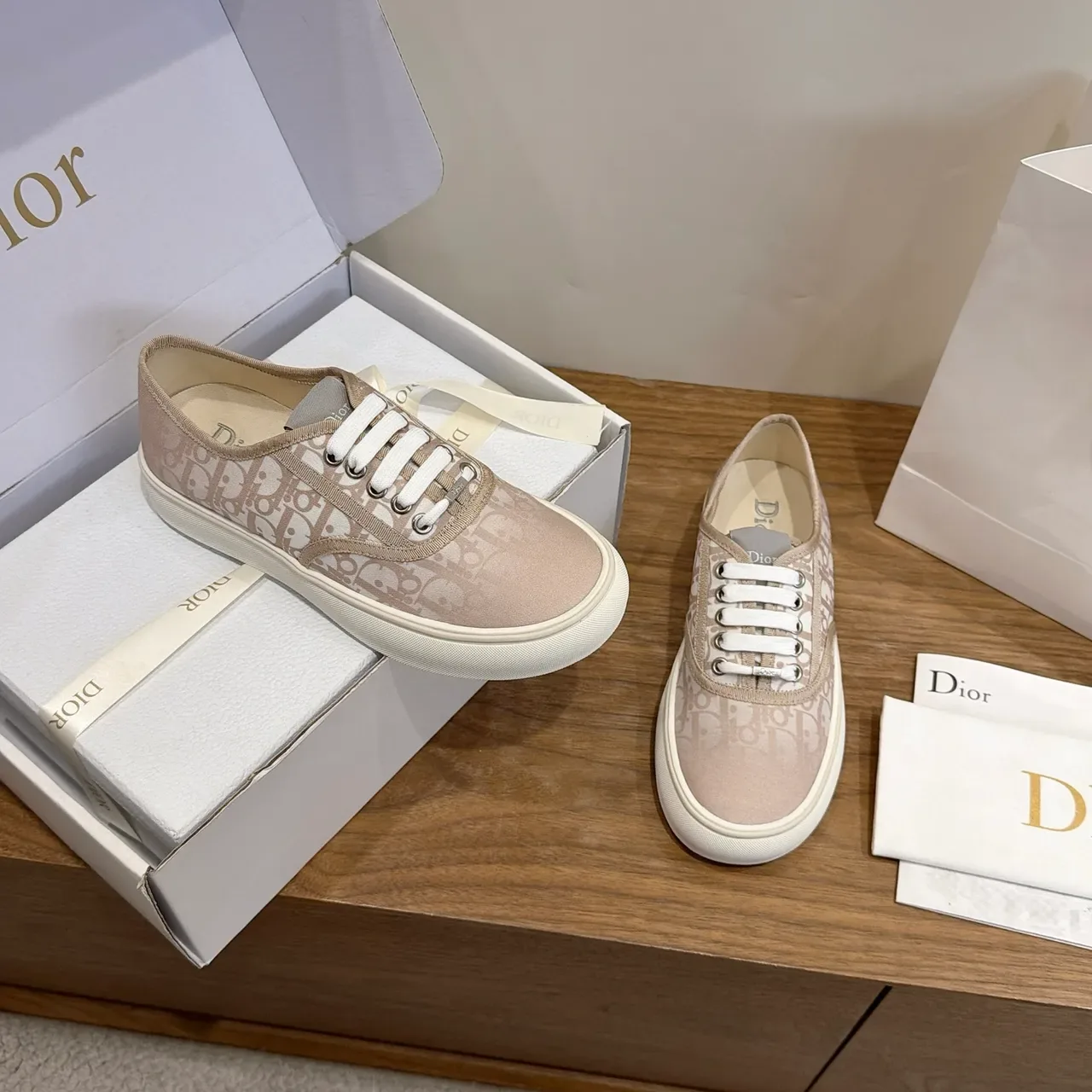 Dior B27 Beige Monogram Canvas Sneakers Lifestyle 4