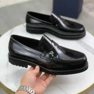 Dior B27 काला चांदी पेटेंट लेदर पेनी लोअफर
