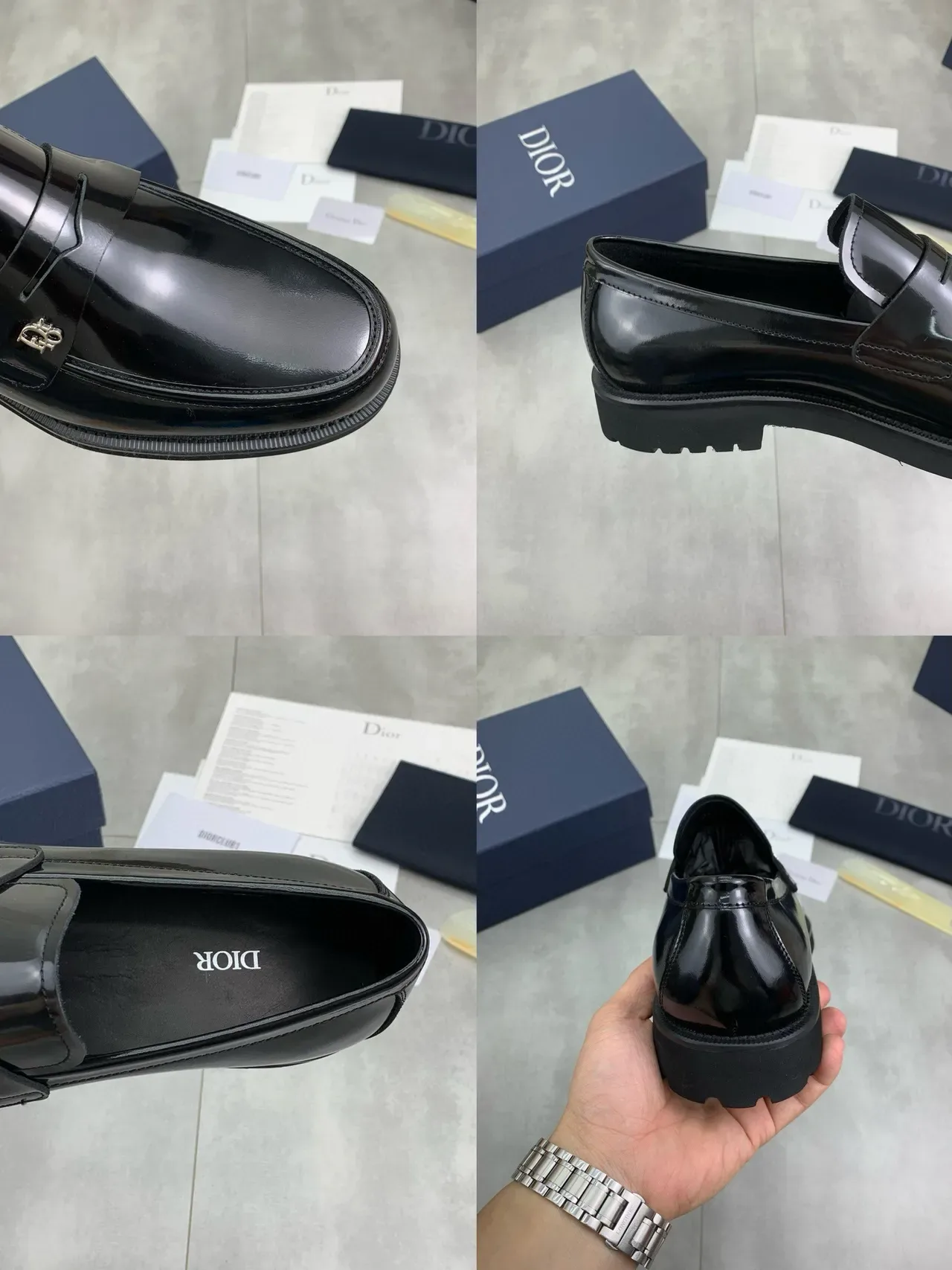 Dior B27 Black Silver Patent Leather Penny Loafer 2