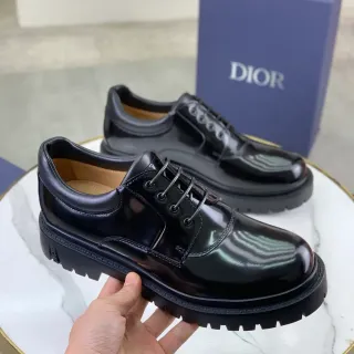Dior B27 Glossy Black Cap-Toe Lug Sole Oxford Shoes