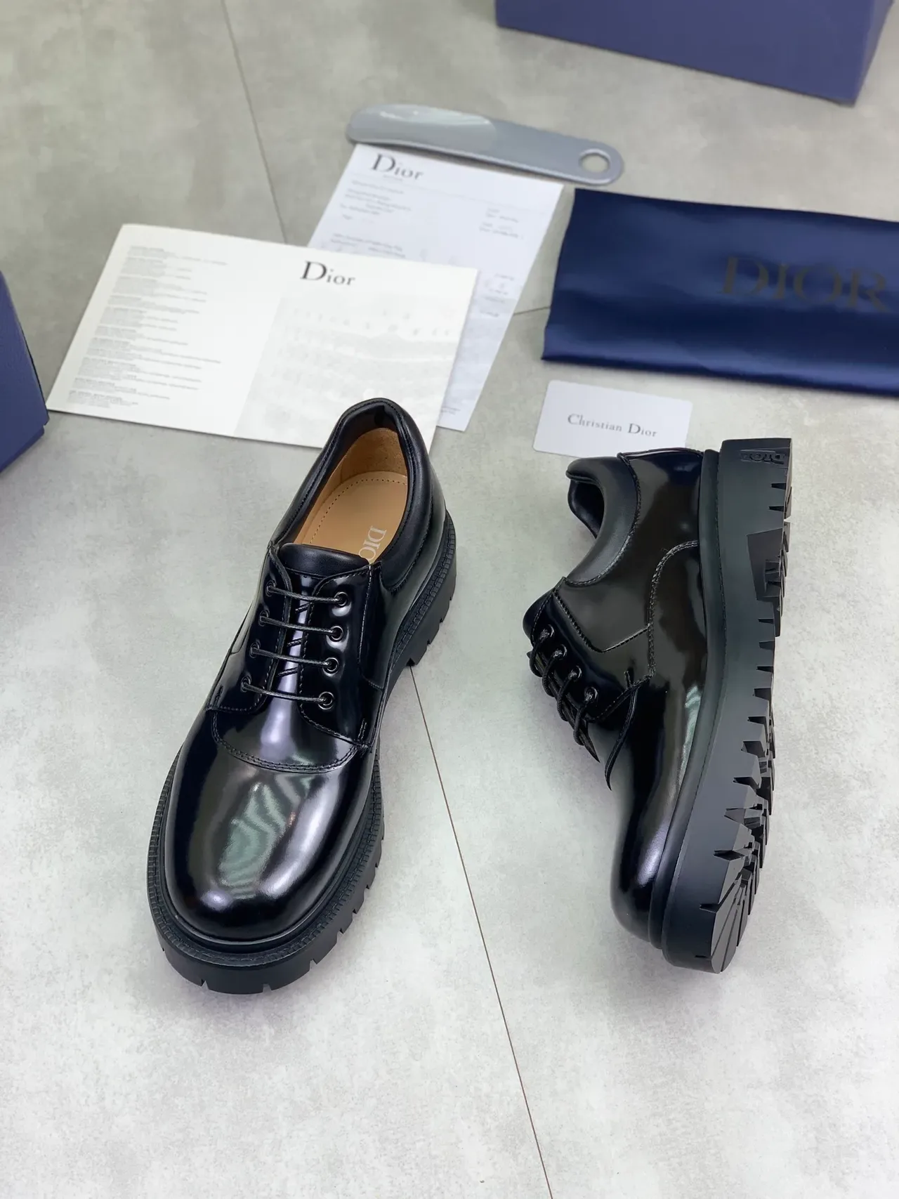 Dior B27 Zapatos Oxford Negro Brillante Punta Cap-Toe Suela Lug 4