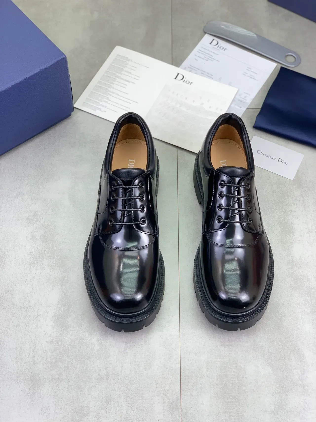 Dior B27 Zapatos Oxford Negro Brillante Punta Cap-Toe Suela Lug 5