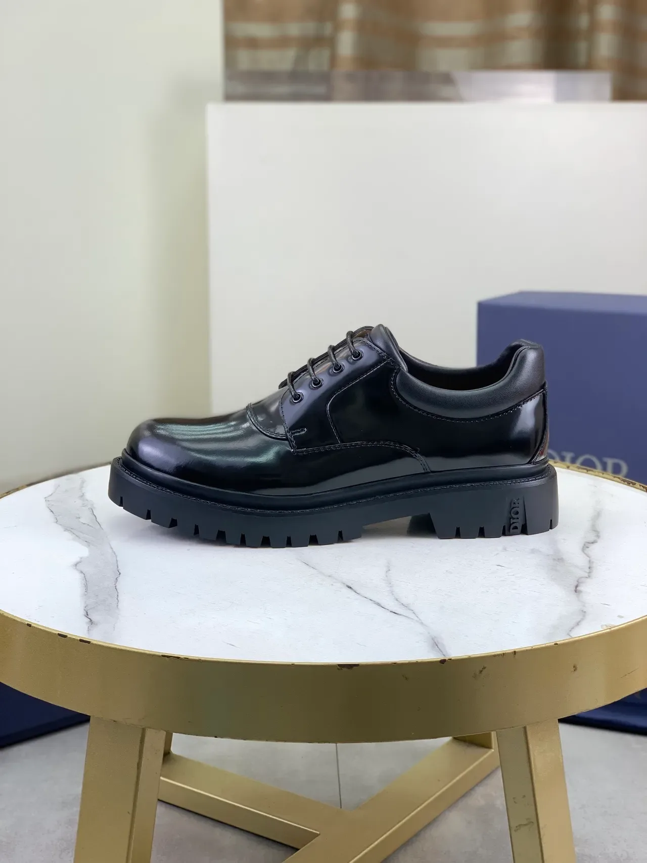 Dior B27 Zapatos Oxford Negro Brillante Punta Cap-Toe Suela Lug 6