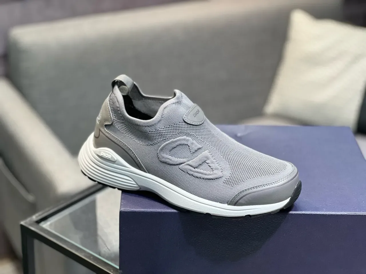 Dior B27 Gray Knit Slip-On Lifestyle Sneakers 4