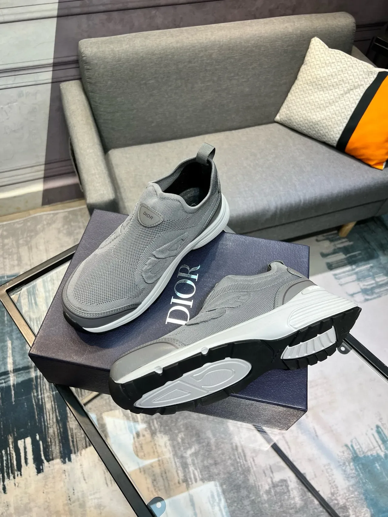 Dior B27 Gray Knit Slip-On Lifestyle Sneakers 7