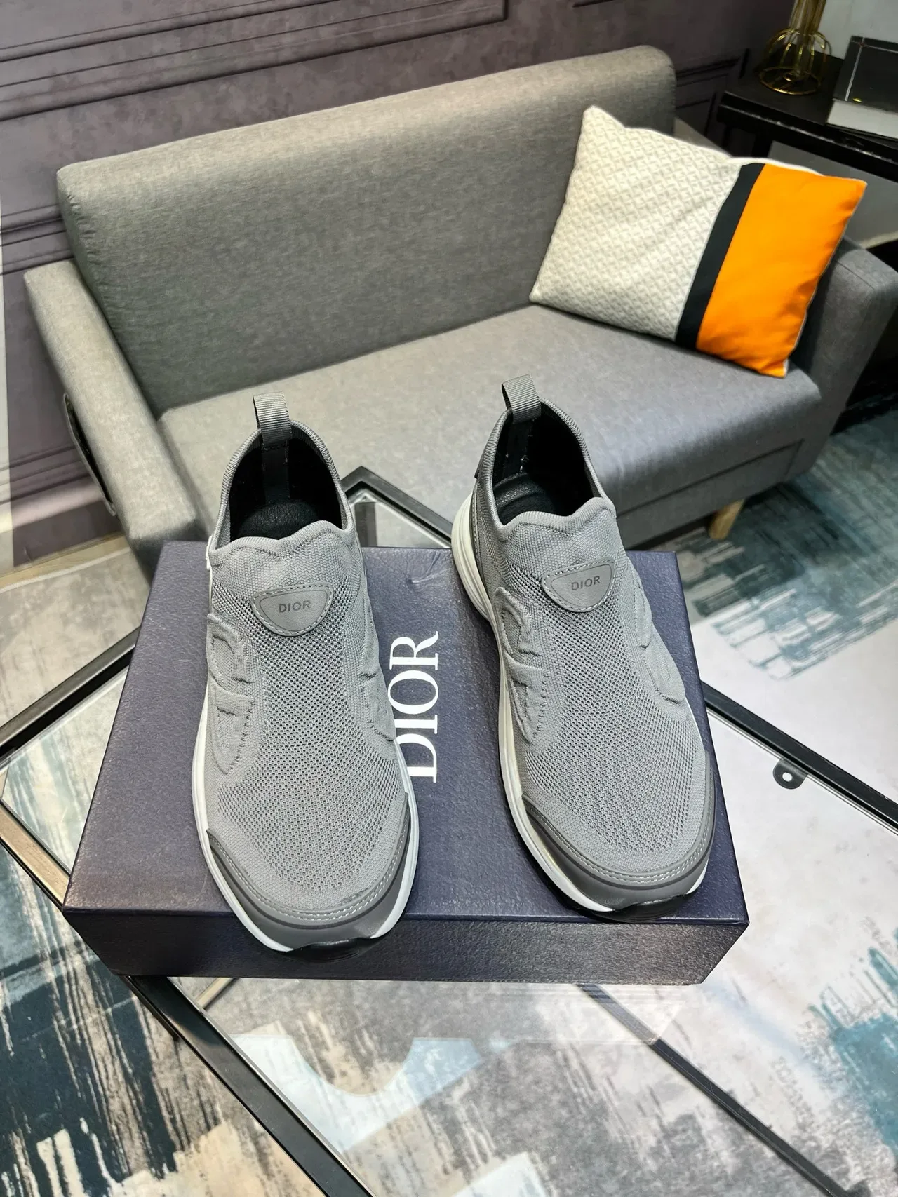 Dior B27 Gray Knit Slip-On Lifestyle Sneakers 8