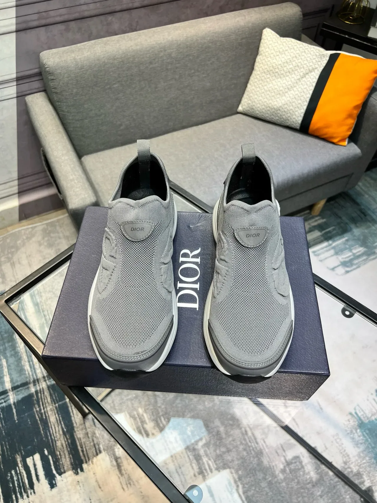 Dior B27 Gray Knit Slip-On Lifestyle Sneakers 9