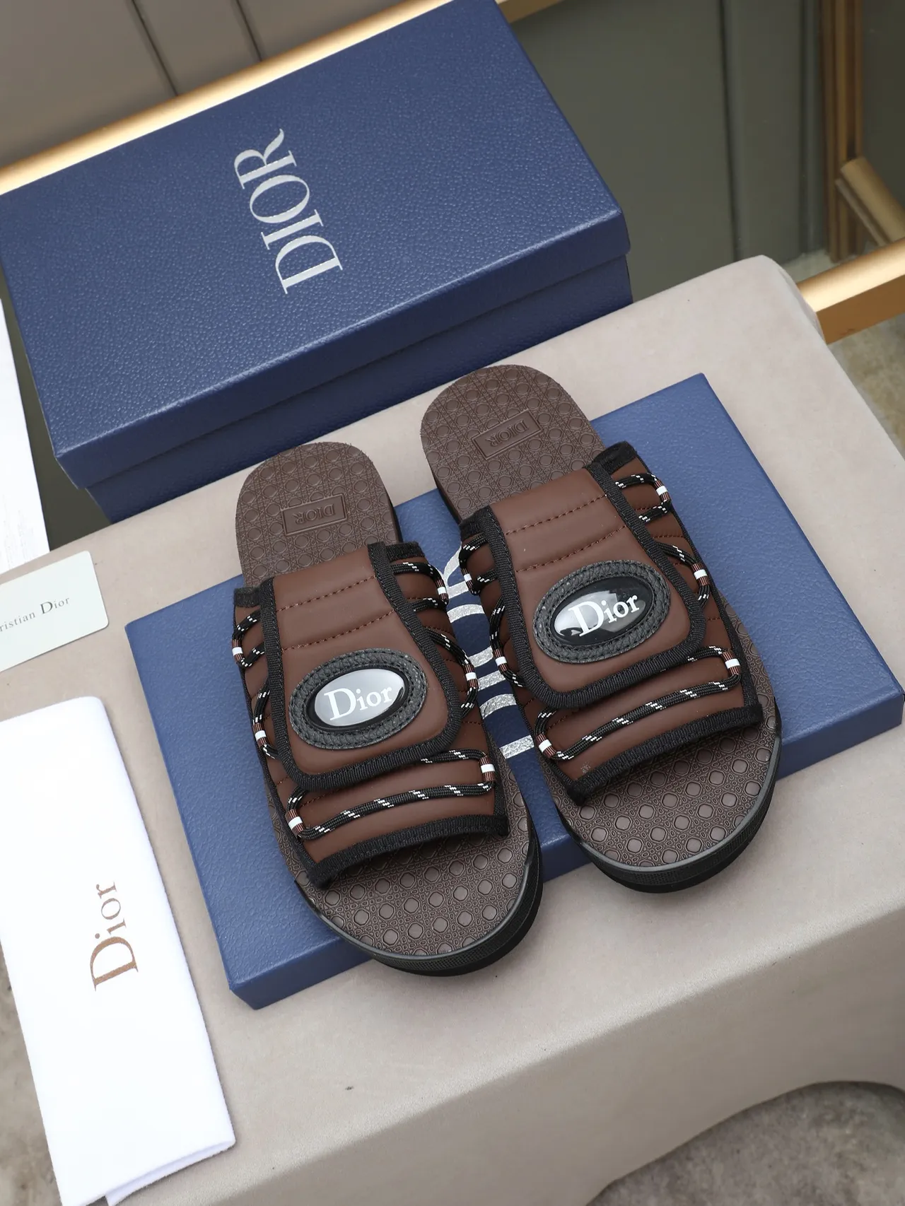 Dior B27 Quilted Strap Brown and Black Slipper 3