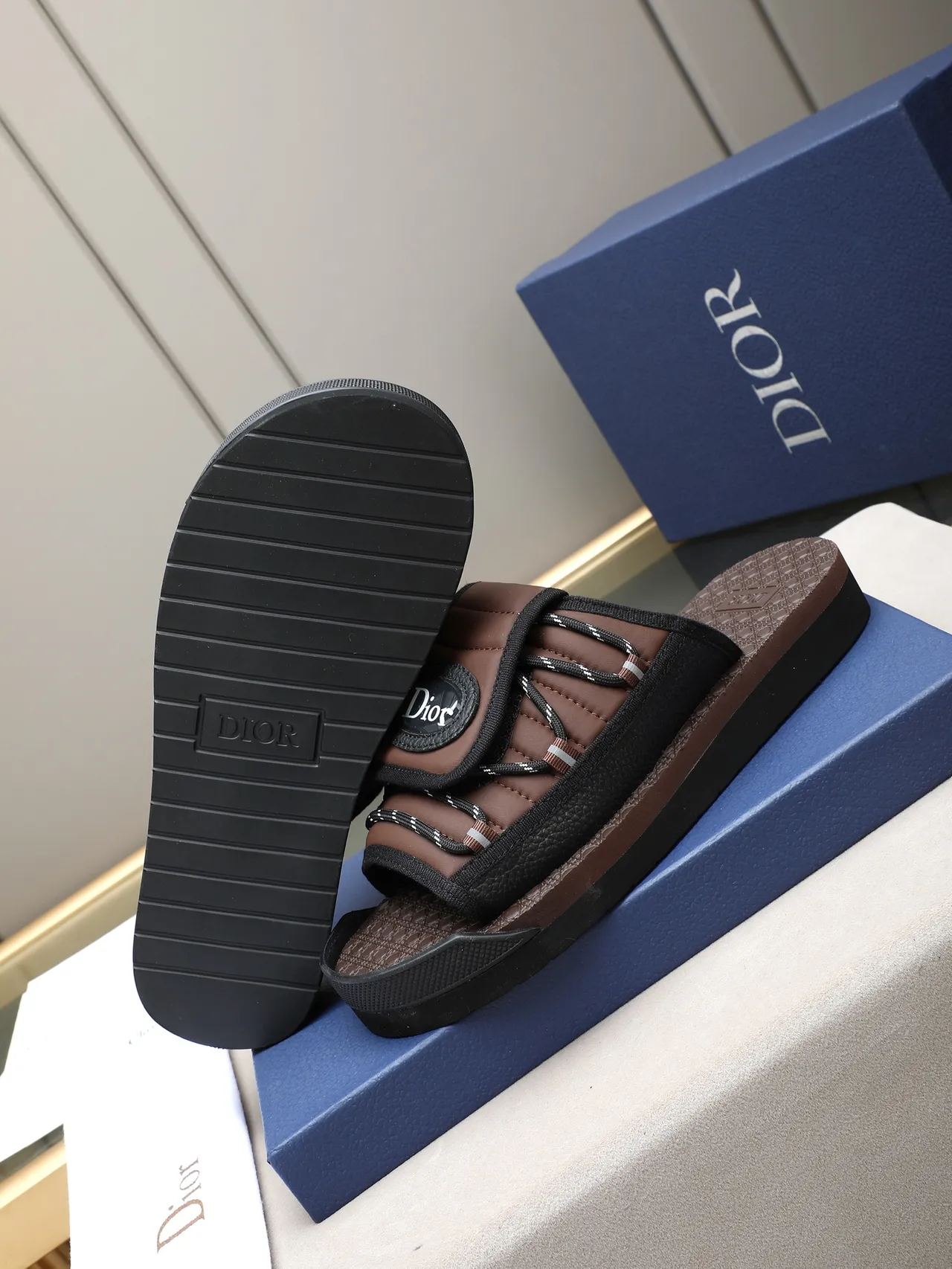 Dior B27 Quilted Strap Brown and Black Slipper 7