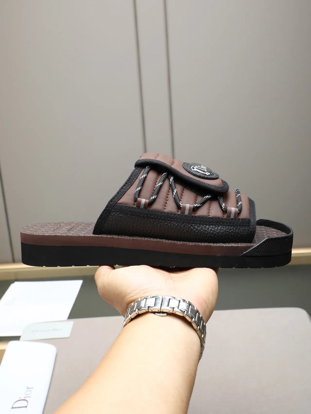Dior B27 Quilted Strap Brown and Black Slipper 10