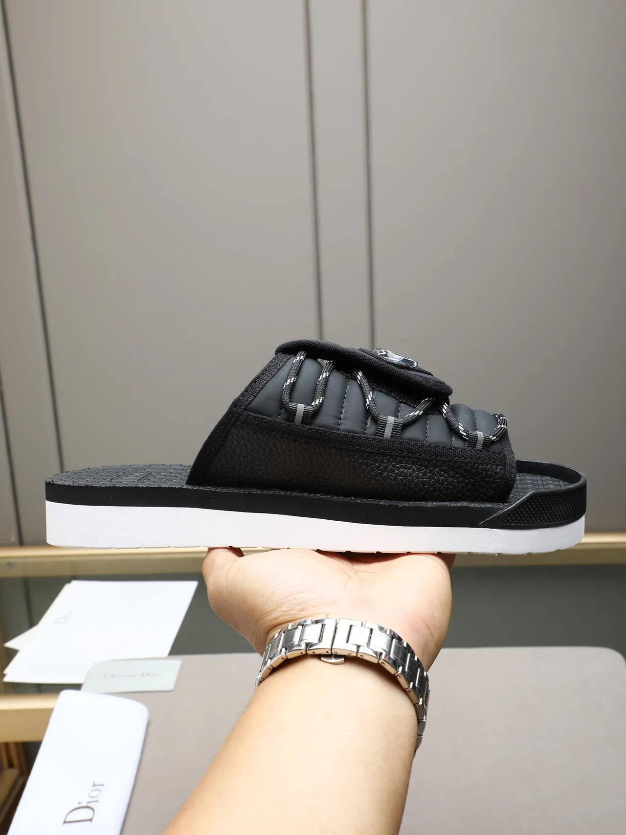 Dior B27 Quilted Strap Brown and Black Slipper 11